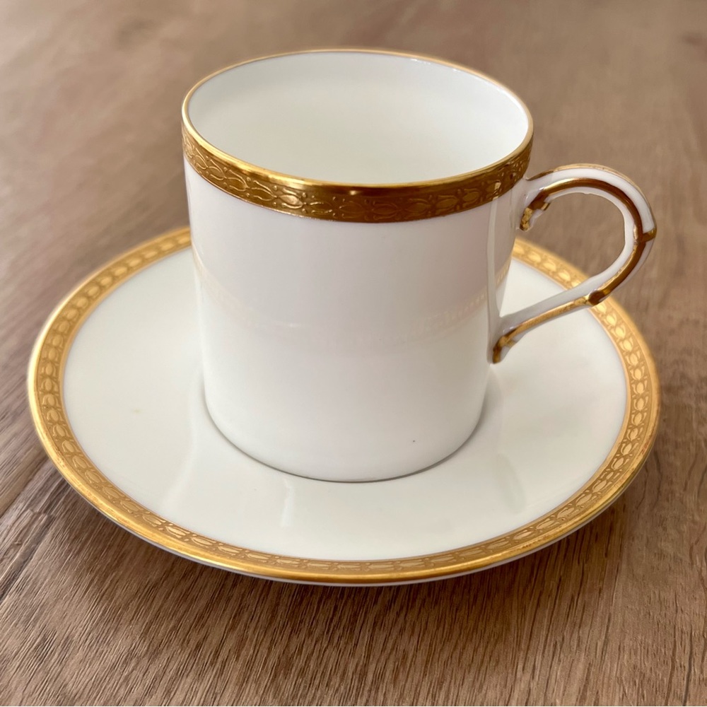 Vintage Royal Worcester Demitasse Cup and Saucer Set White With Gold Rim‎ RARE